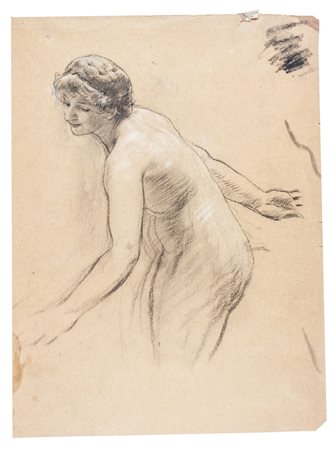 Adolf Hirémy-Hirschl Studio di nudo femminile. Matita nera con lumeggiature...