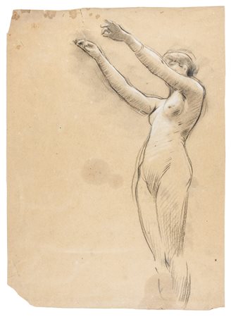 Adolf Hirémy-Hirschl Studio di nudo femminile con le braccia sollevate....
