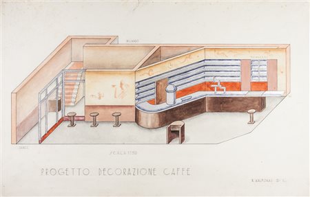 Rimtas Kalpokas Progetto decorazione caffè.1931 ca.Penna e acquerello su...