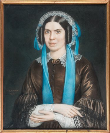 Jean-Louis Lacuria Ritratto femminile.1857Pastello. mm 710x590. Firmato e...