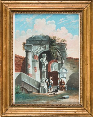 Giovanni Migliara Rovine. Acquerello su carta. cm 28x22. Firmato in basso a...