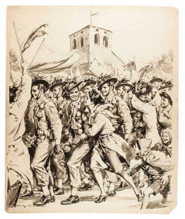 Walter Molino Ingresso dei bersaglieri a Trieste.1954Penna e inchiostro nero...