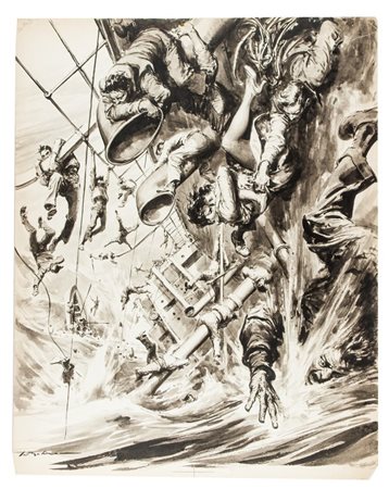 Walter Molino Tragico uragano in Giappone.1954Penna e inchiostro nero...