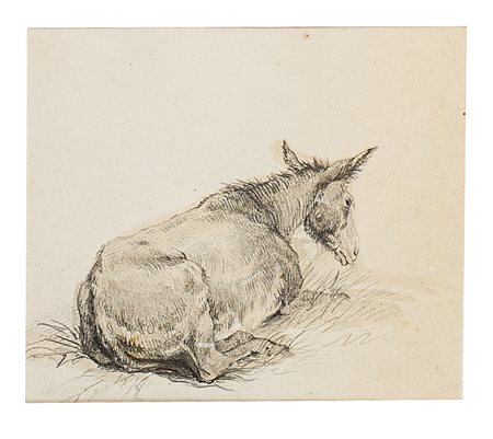 Filippo Palizzi Asino seduto. Matita di grafite. mm 155x220. Inserito in...