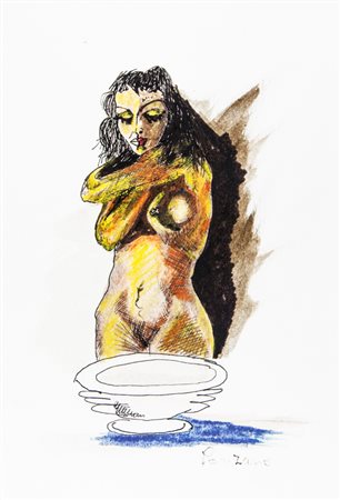 Giacomo Porzano Nudo femminile al bacile. Penna, inchiostro e acquerello su...