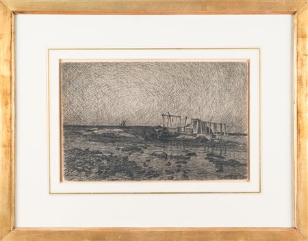 Mario Puccini Bagni ad Antignano. &nbsp;Carboncino su cartone. mm 295x460....