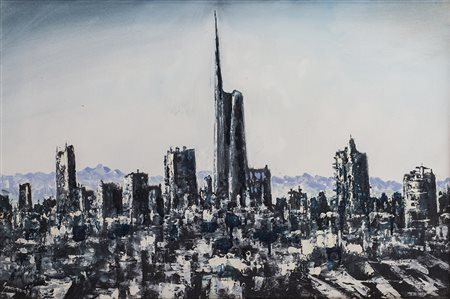 FRANCESCO GRASSI (1940) La Nuova Milano Olio su tela Cm 40x60 Firma al fronte...