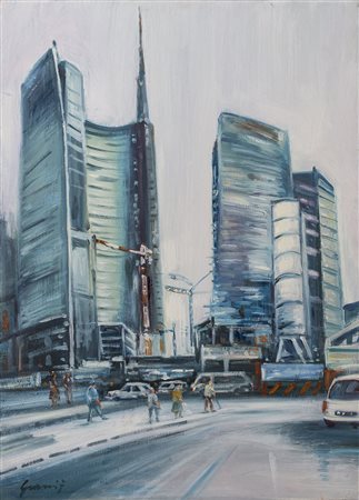 FRANCESCO GRASSI (1940) La Nuova Milano Olio su tela Cm 70x50 Firma al fronte...