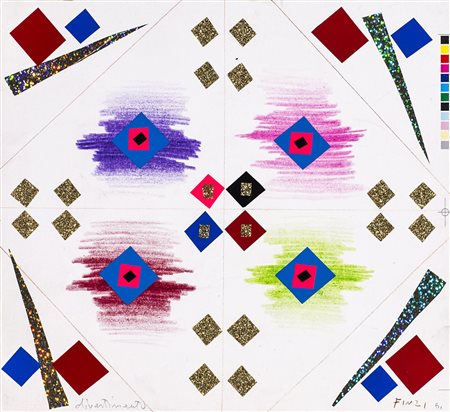 ENNIO FINZI (1931) Divertimento Tecnica mista e collage su cartoncino Cm...