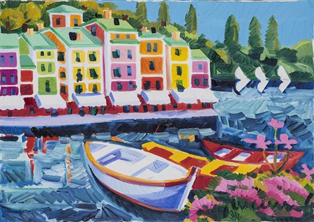 ATHOS FACCINCANI (1951) Sguardo su Portofino Olio su tela Cm 25x35 Firma al...