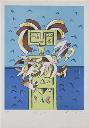 IBRAHIM KODRA (1918-2006) La Pace Litografia Cm 50x35 Firma, titolo e...