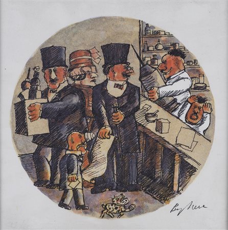 FRANZ BORGHESE (1941-2005) La Farmacia Litografia Cm 20,5x20,5 Firma in...