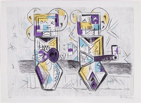 IBRAHIM KODRA (1918-2006) Senza Titolo Litografia Cm 46x62,5 Firma e...