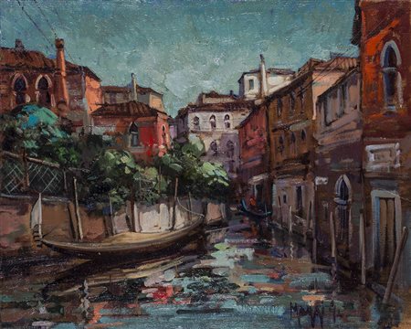 G. MAGGI Canale a Venezia Olio su tela Cm 40x50 Firma al fronte Firma e...
