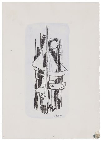 ENRICO PAULUCCI (1901-1999) Vele, '50 Acquerello su base serigrafica Cm 35x25...