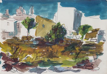 ADALBERTO MARENGO Le Castella, 1985 Tecnica mista su cartoncino Cm 34,8x50,2...