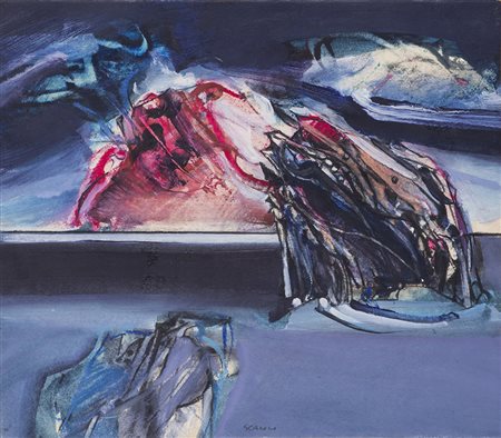 SERGIO SCANU (1931) Alleanza, 1984 Olio su carta intelata Cm 35x40 Firma al...