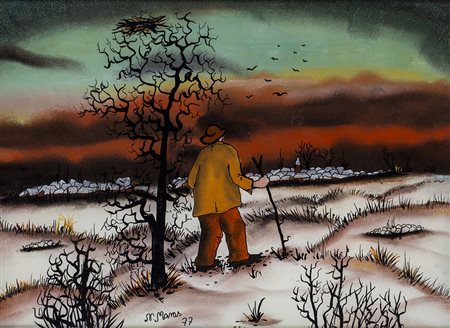 M. MARAS Senza Titolo, 1977 Olio su vetro Cm 28x38 Firma e datazione al fronte