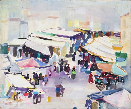 MANLIO SARRA (1910-1986) Mercato a Ceccano, 1975 Olio su tela Cm 50x60...
