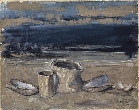 SANDRA BRUNETTI (1925) Marina con barattoli, 1973 Tecnica mista e...